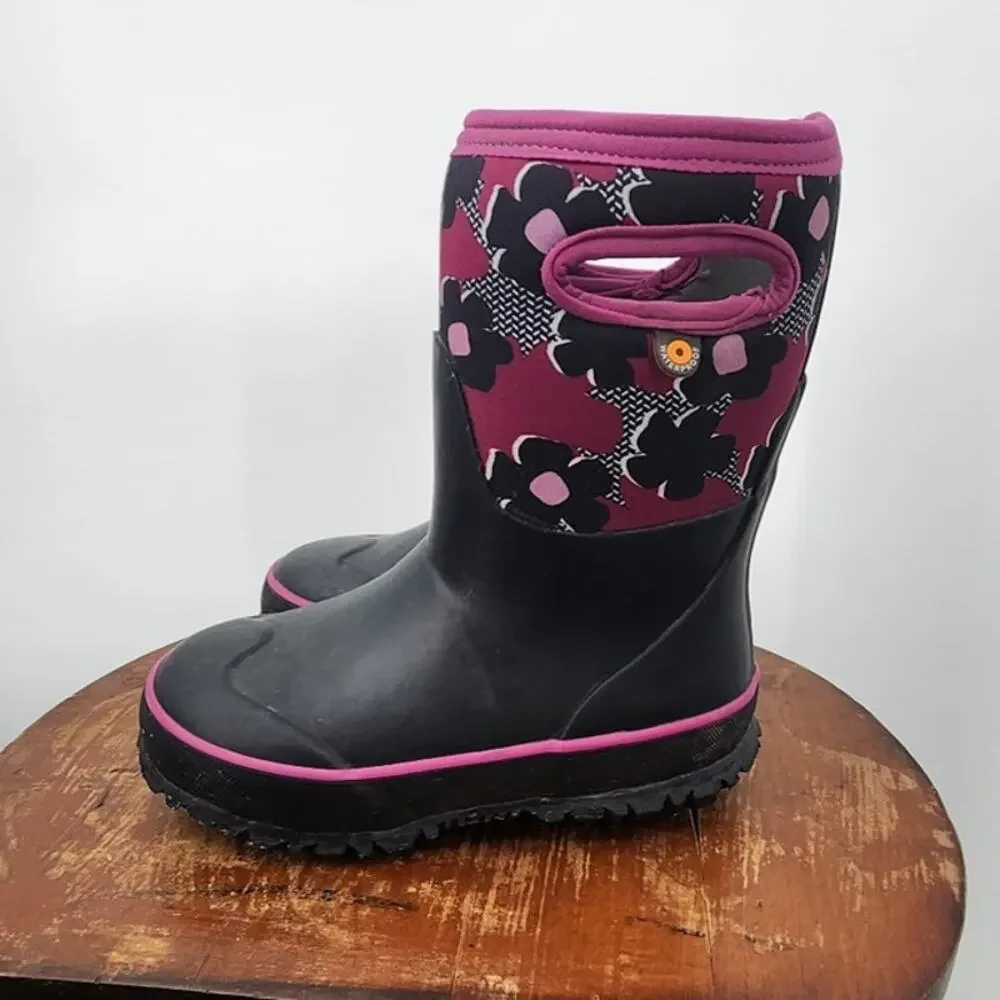Girls Bogs Waterproof Floral Black Boots Size 10‎